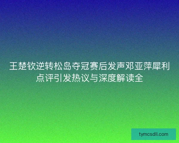 王楚钦逆转松岛夺冠赛后发声邓亚萍犀利点评引发热议与深度解读全