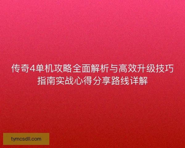 传奇4单机攻略全面解析与高效升级技巧指南实战心得分享路线详解